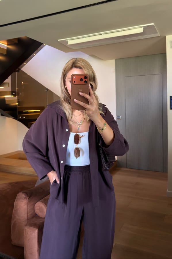 Gömlek/Slouchy Pantolon Tensel Modal Mürdüm TakımSezgi Tekin