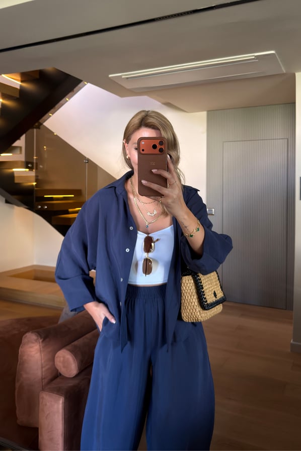 Gömlek/Slouchy Pantolon Tensel Modal Lacivert TakımSezgi Tekin