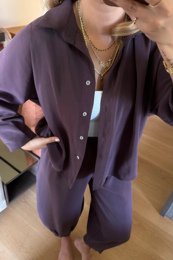 Gömlek/Slouchy Pantolon Tensel Modal Mürdüm TakımSezgi Tekin