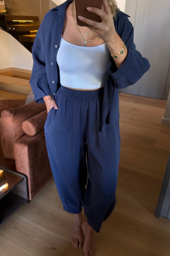 Gömlek/Slouchy Pantolon Tensel Modal Lacivert TakımSezgi Tekin