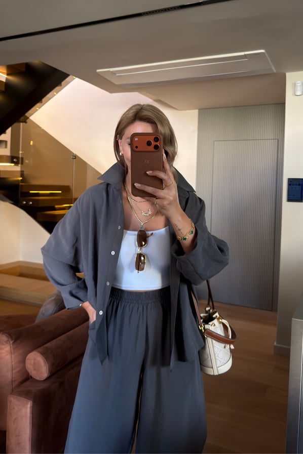 Gömlek/Slouchy Pantolon Tensel Modal Antrasit TakımSezgi Tekin