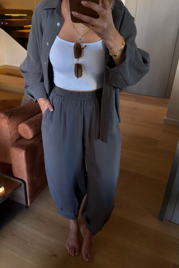 Gömlek/Slouchy Pantolon Tensel Modal Antrasit TakımSezgi Tekin