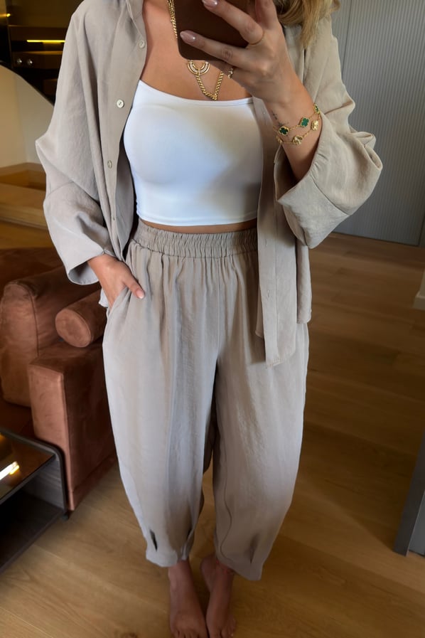 Gömlek/Slouchy Pantolon Tensel Modal Vizon TakımSezgi Tekin