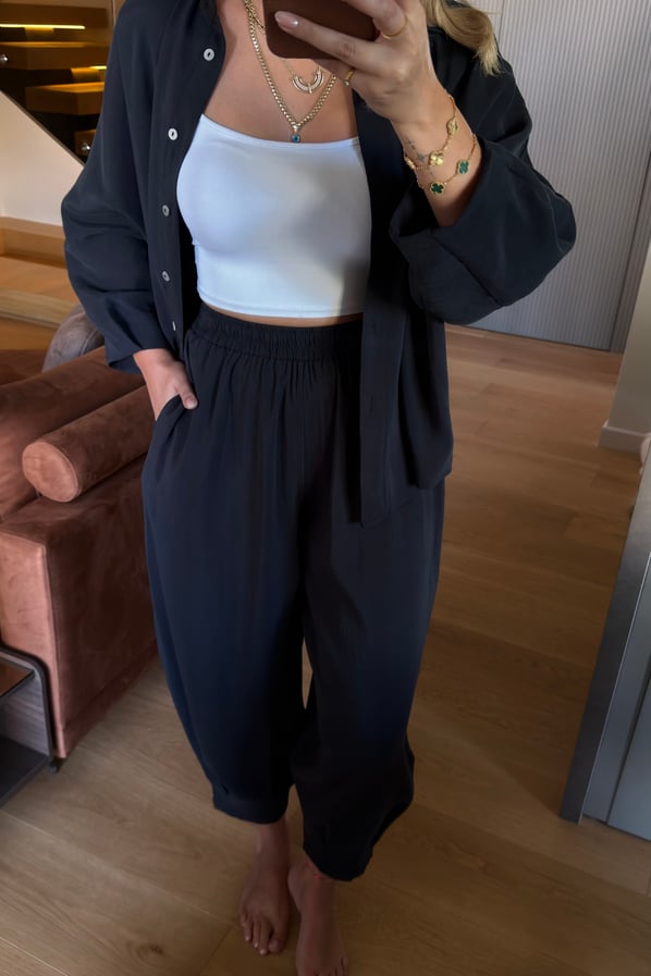 Gömlek/Slouchy Pantolon Tensel Modal Siyah TakımSezgi Tekin