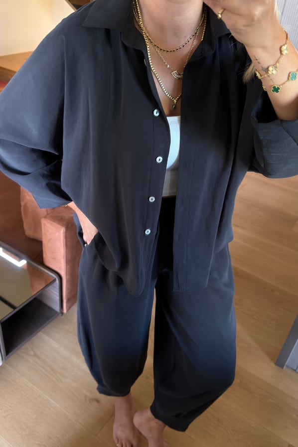 Gömlek/Slouchy Pantolon Tensel Modal Siyah TakımSezgi Tekin