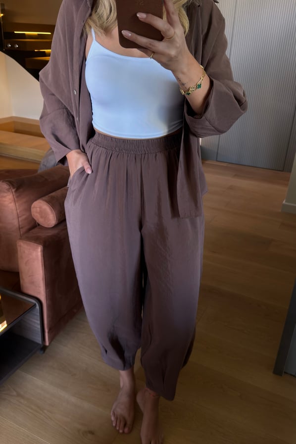 Gömlek/Slouchy Pantolon Tensel Modal Kahve TakımSezgi Tekin