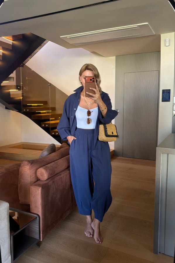 Gömlek/Slouchy Pantolon Tensel Modal Lacivert TakımSezgi Tekin