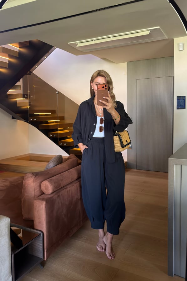 Gömlek/Slouchy Pantolon Tensel Modal Siyah TakımSezgi Tekin