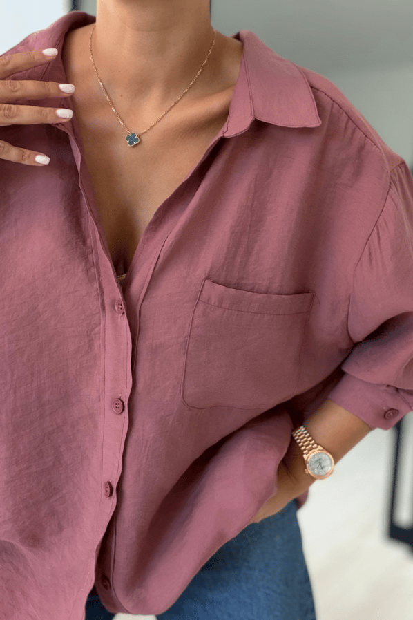 Gül Kurusu Oversize Cepli Modal GömlekSezgi Tekin