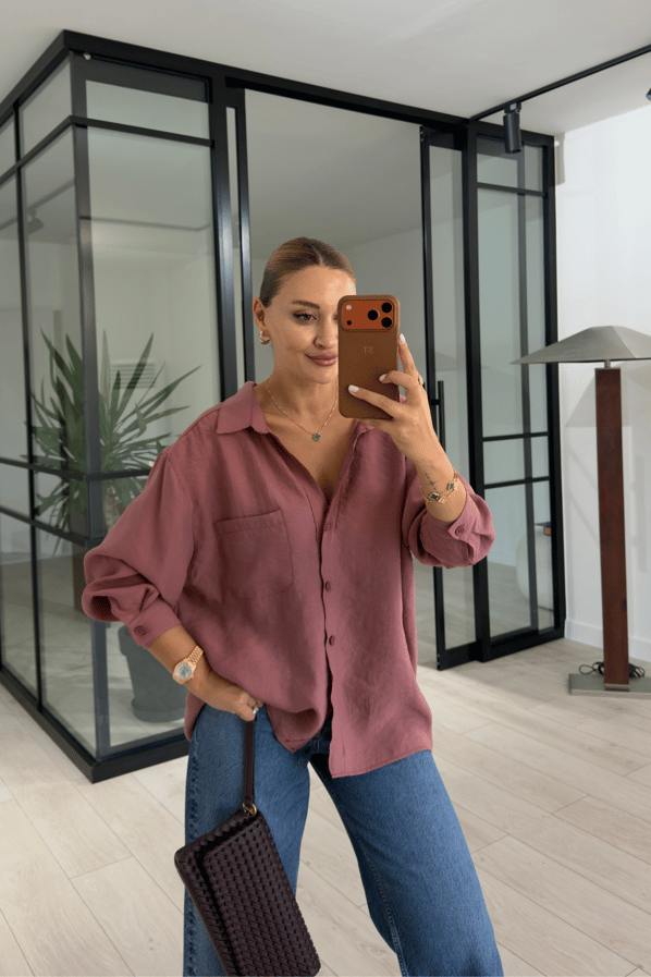 Gül Kurusu Oversize Cepli Modal GömlekSezgi Tekin