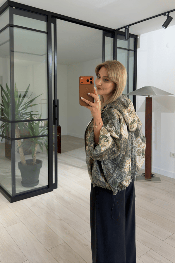 Haki Patch Desen Kapüşonlu Bomber CeketSezgi Tekin