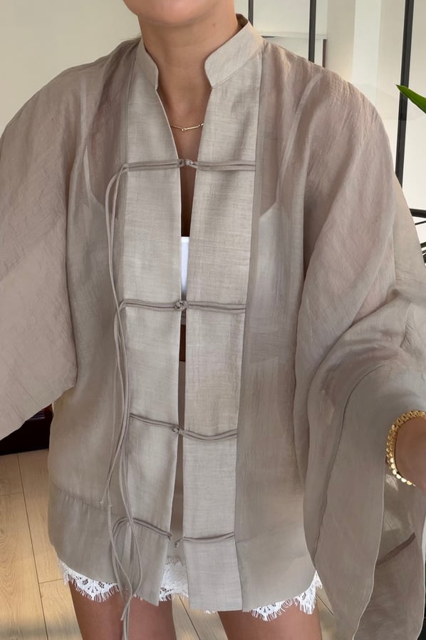 Hakim Yaka Ada Çayı Transparan Kimono GömlekSezgi Tekin