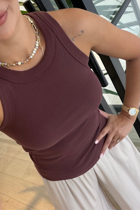 Halter Yaka Fitilli Bakır Kahve Basic BluzSezgi Tekin