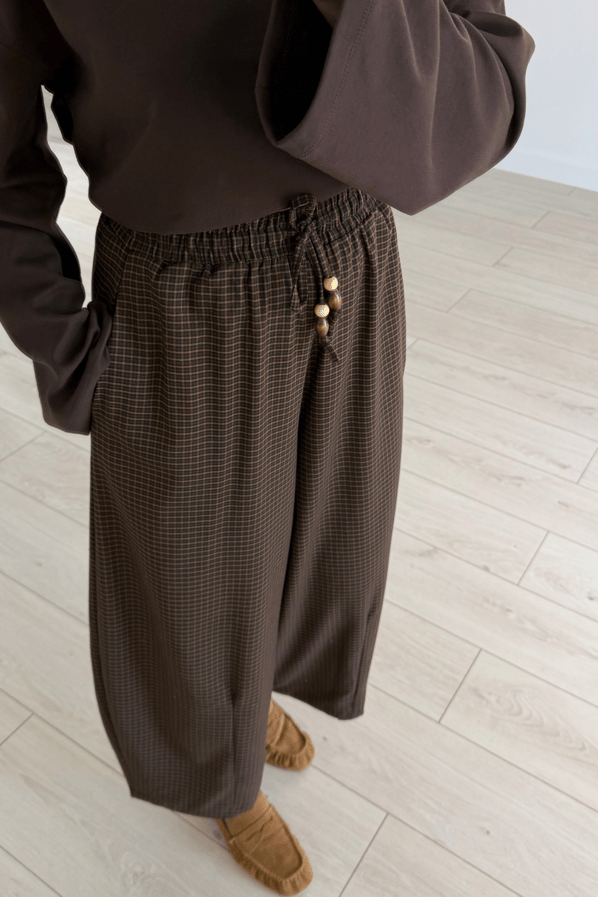 Kahve-Camel Ekoseli Aksesuar Detay Culotte Boy PantolonSezgi Tekin