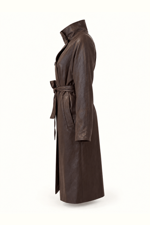 Kahve Oversize Deri TrençSezgi Tekin