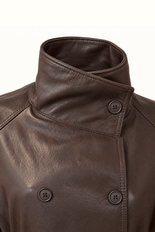 Kahve Oversize Deri TrençSezgi Tekin