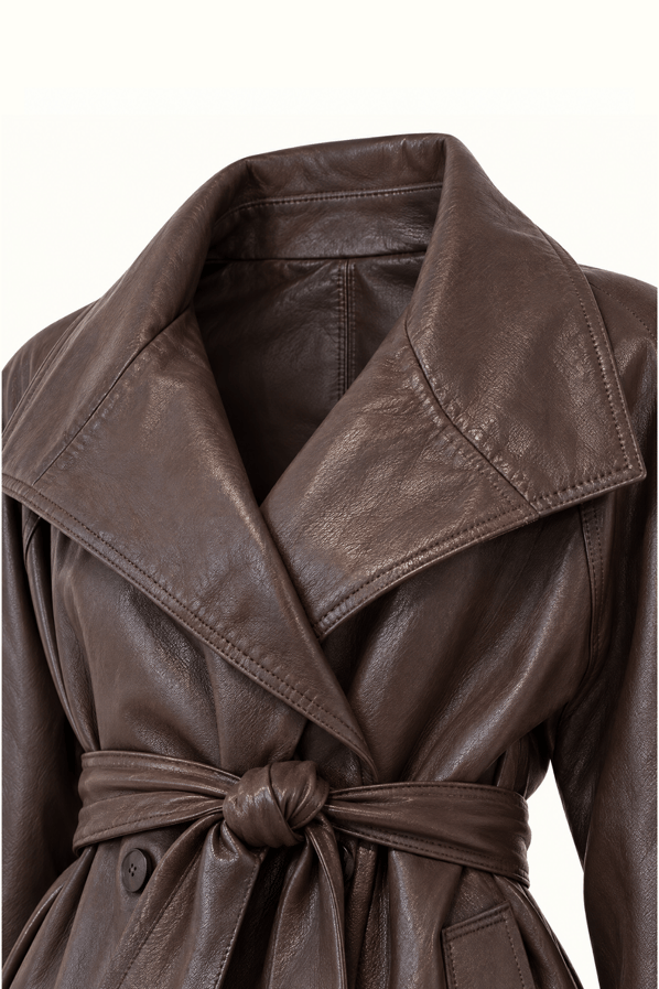 Kahve Oversize Deri TrençSezgi Tekin