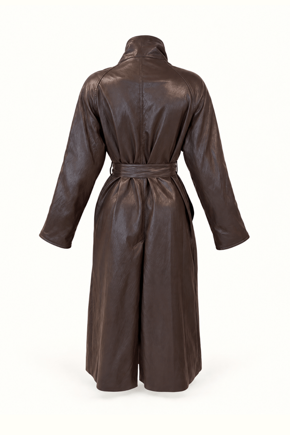 Kahve Oversize Deri TrençSezgi Tekin
