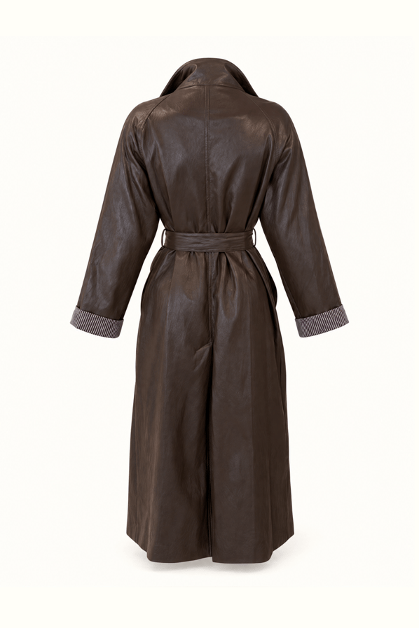Kahve Oversize Deri TrençSezgi Tekin