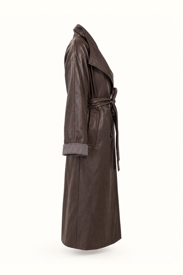Kahve Oversize Deri TrençSezgi Tekin