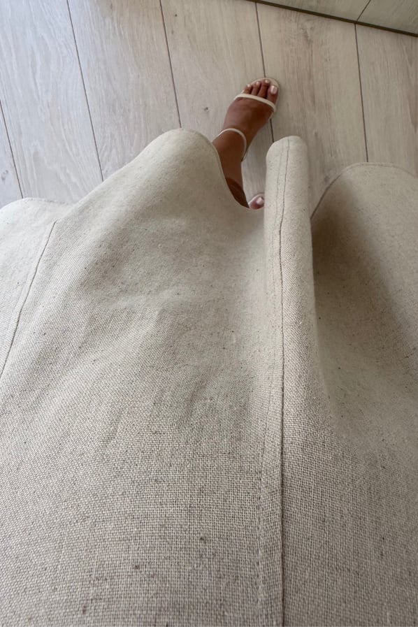 Kare Yaka Natural Godeli Keten ElbiseSezgi Tekin