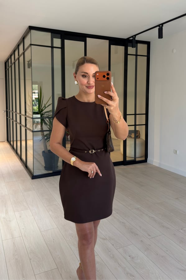 Kemerli Lale Kol Kahve ElbiseSezgi Tekin