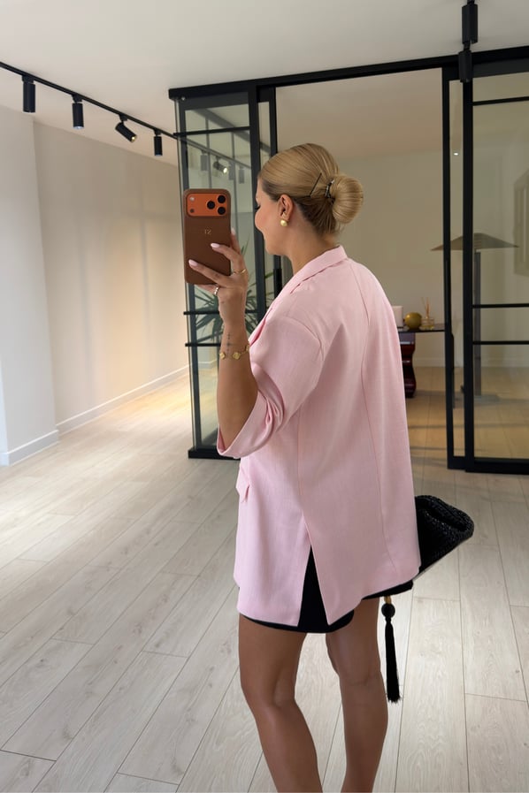 Kemerli Süs Cep Detay Pudra Pembe Oversize CeketSezgi Tekin