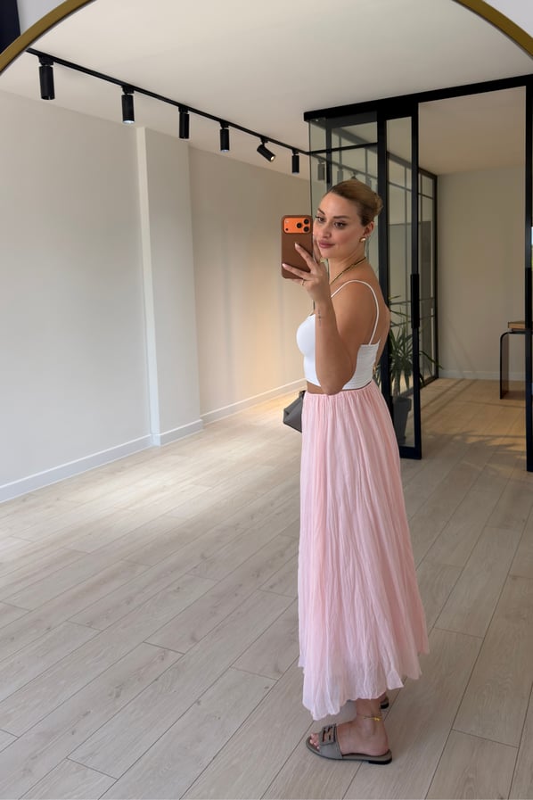 Kırışık Doku Astarlı Pudra Pembe Kırınkıl EtekSezgi Tekin