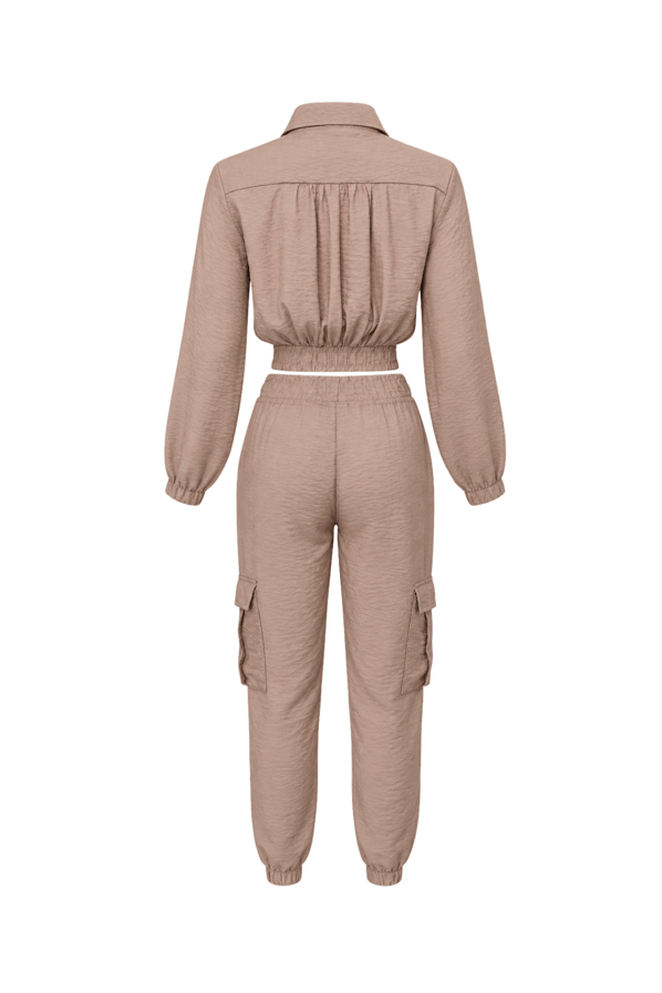 Kırışık Efektli Ceket Pantolon Camel  Saten TakımSezgi Tekin
