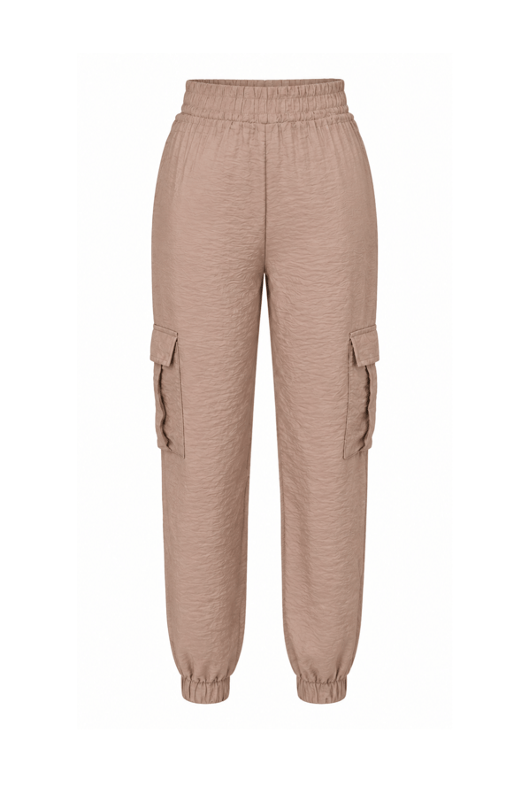 Kırışık Efektli Ceket Pantolon Camel  Saten TakımSezgi Tekin