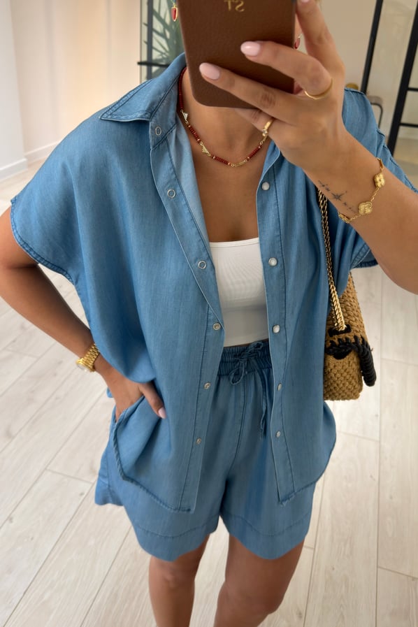 Mavi Tensel Denim Gömlek/Şort TakımSezgi Tekin