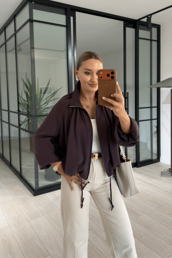 Mürdüm Dik Yaka Modal Bomber CeketSezgi Tekin