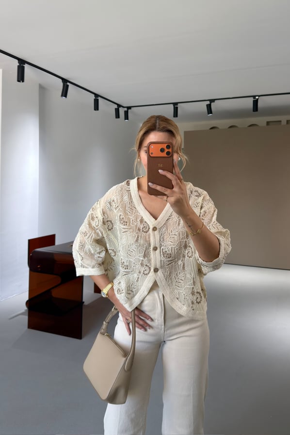 Nakışlı Natural Oversize CeketSezgi Tekin