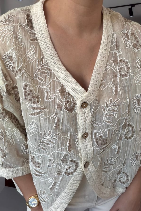 Nakışlı Natural Oversize CeketSezgi Tekin