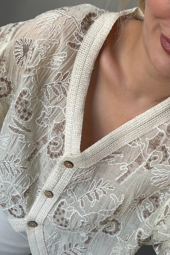 Nakışlı Natural Oversize CeketSezgi Tekin
