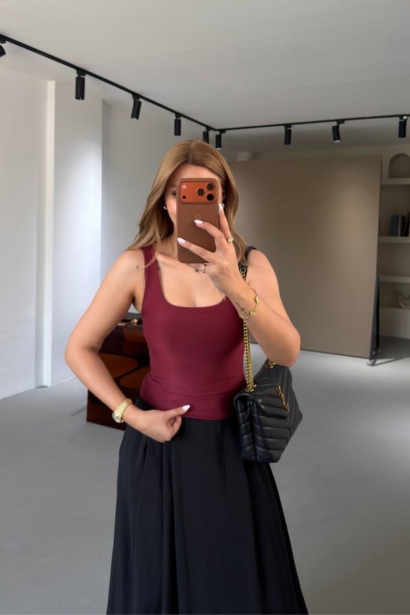 Ön Arka Kare Yaka Bordo BluzSezgi Tekin