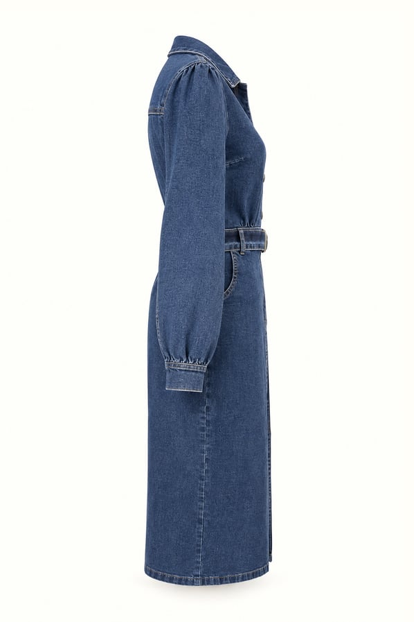 Önden Yırtmaçlı Likralı Lacivert Denim ElbiseSezgi Tekin