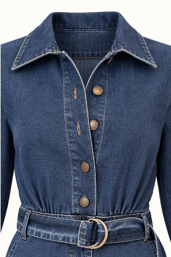 Önden Yırtmaçlı Likralı Lacivert Denim ElbiseSezgi Tekin