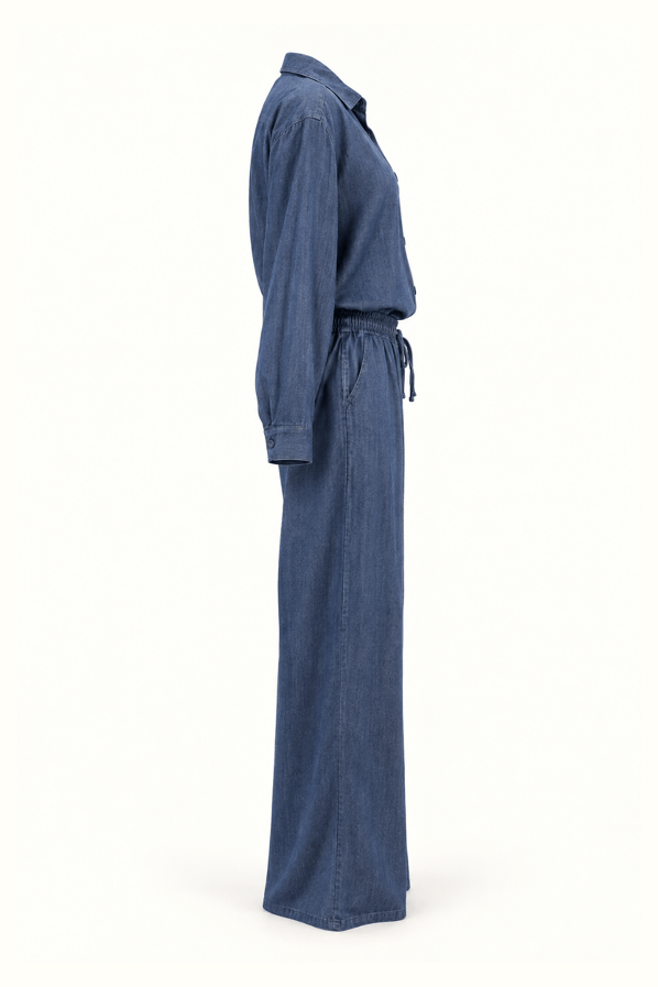 Oversize Gömlek-Pantolon Mavi Tensel Denim TakımSezgi Tekin