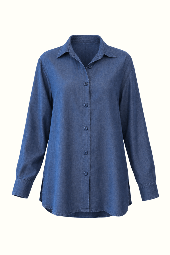 Oversize Gömlek-Pantolon Mavi Tensel Denim TakımSezgi Tekin