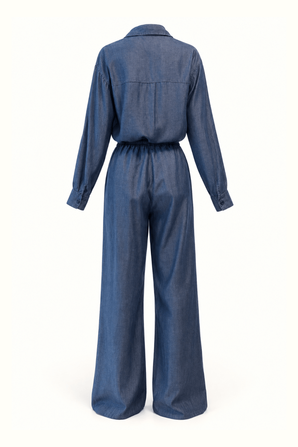 Oversize Gömlek-Pantolon Mavi Tensel Denim TakımSezgi Tekin