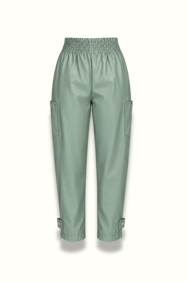 Paça Detay Adaçayı Slouchy Deri PantolonSezgi Tekin