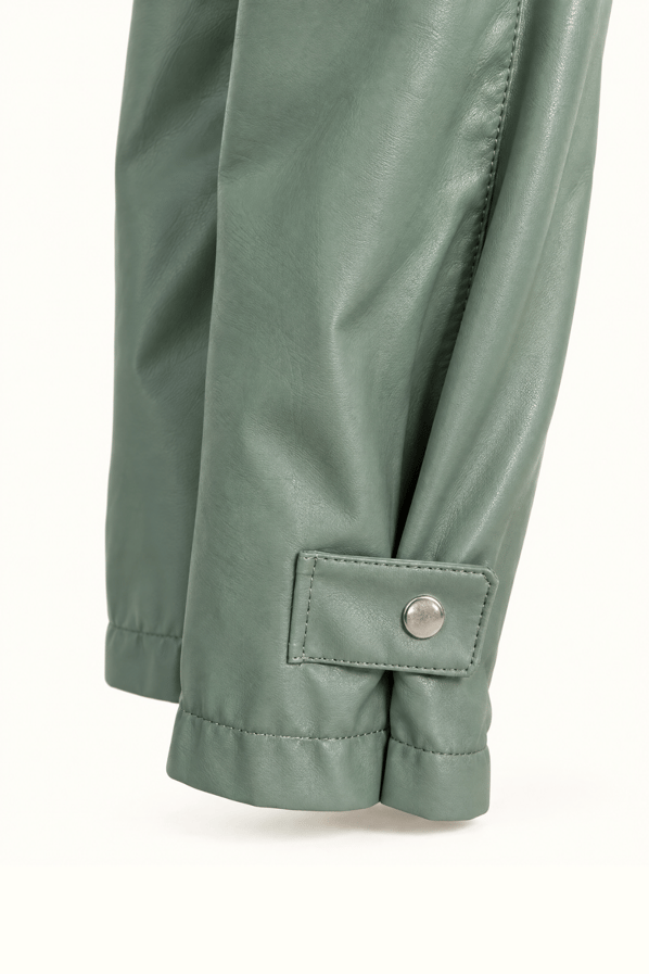 Paça Detay Adaçayı Slouchy Deri PantolonSezgi Tekin