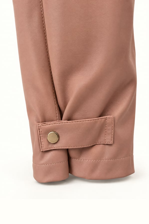 Paça Detay Pudra Slouchy Deri PantolonSezgi Tekin