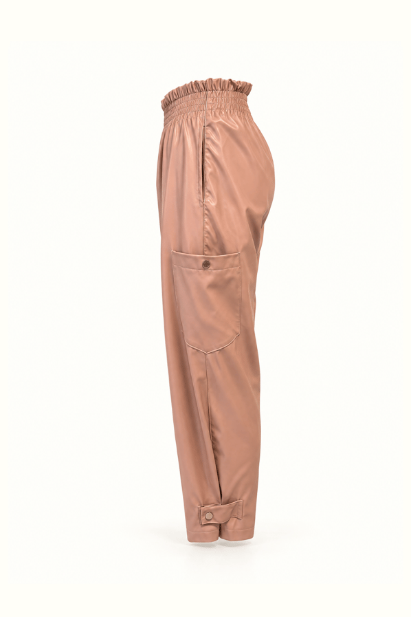 Paça Detay Pudra Slouchy Deri PantolonSezgi Tekin