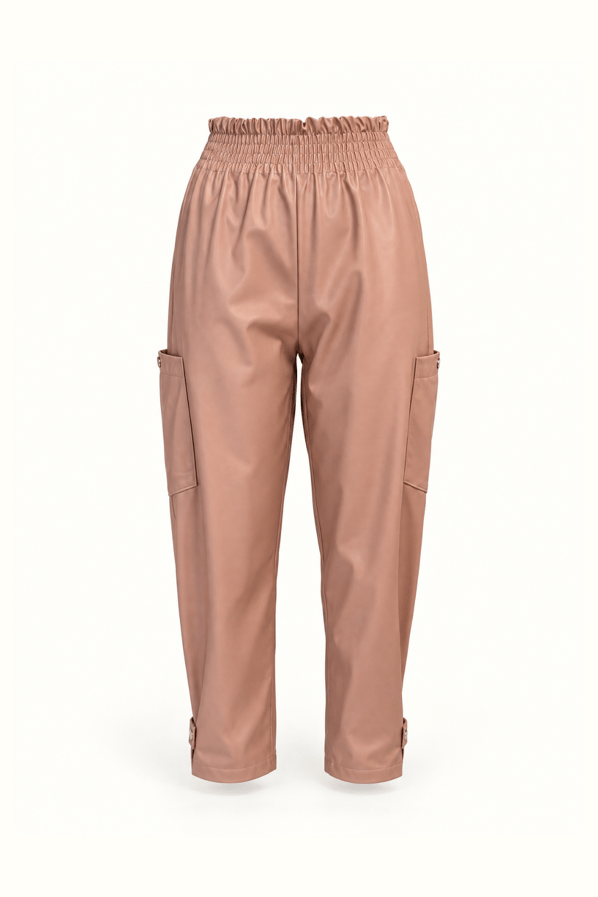 Paça Detay Pudra Slouchy Deri PantolonSezgi Tekin