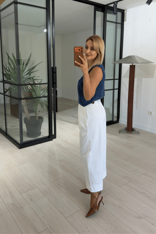 Paça Düğmeli Pensli Ekru PantolonSezgi Tekin