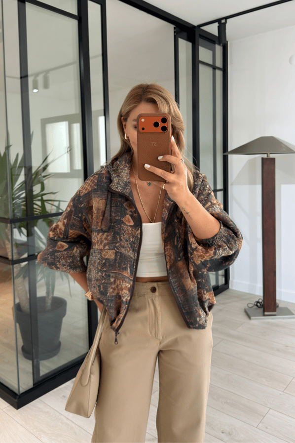 Patch Desen Kapüşonlu Bomber Ceket Sezgi Tekin