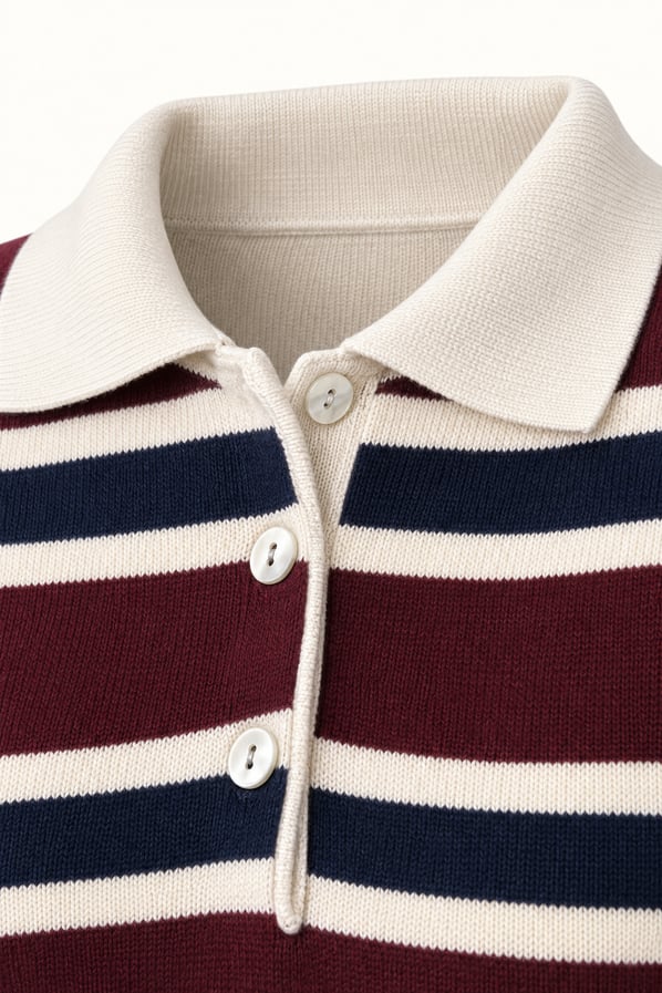 Polo Yaka Bordo Lacivert Çizgili TrikoSezgi Tekin