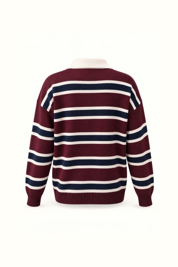 Polo Yaka Bordo Lacivert Çizgili TrikoSezgi Tekin